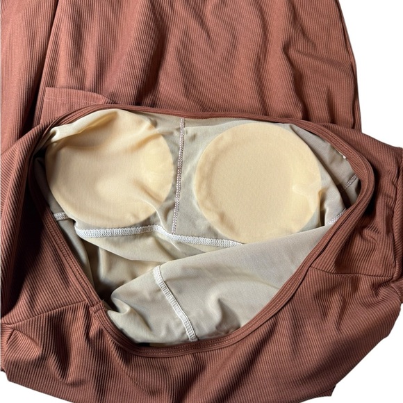 Rust Long Sleeve Square Neck Maxi Dress w/ Built-In Shapewear - Size L B095 - Picture 3 of 9